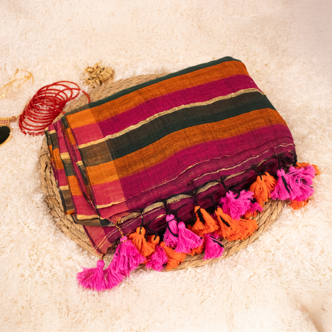 Multi Coloured Linen Saree