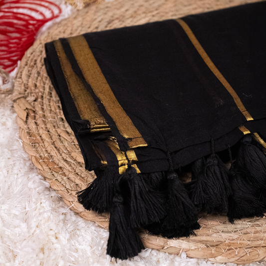 Black Mul-cotton With Golden Zari