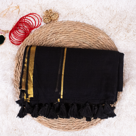 Black Mul-cotton With Golden Zari