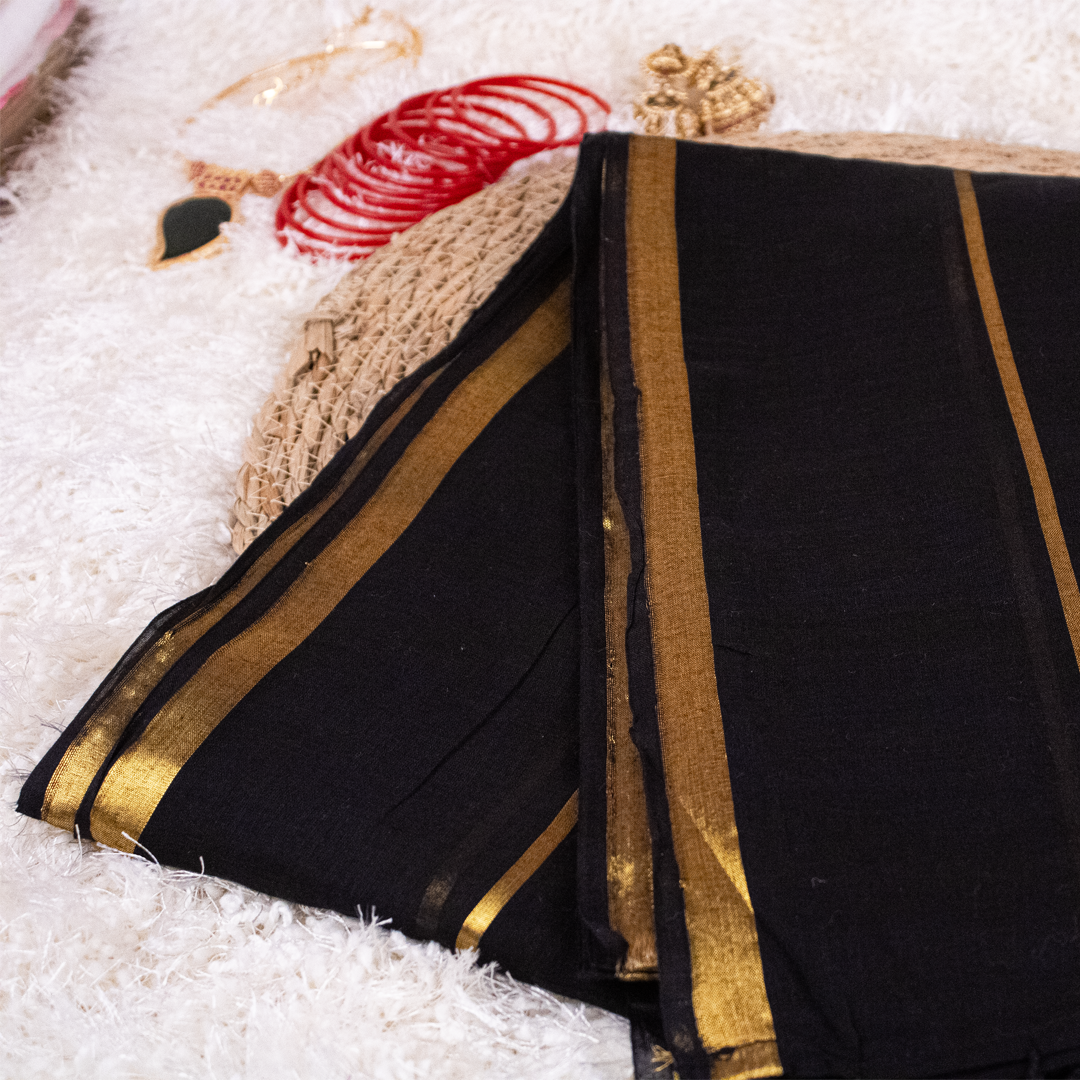 Black Mul-cotton With Golden Zari