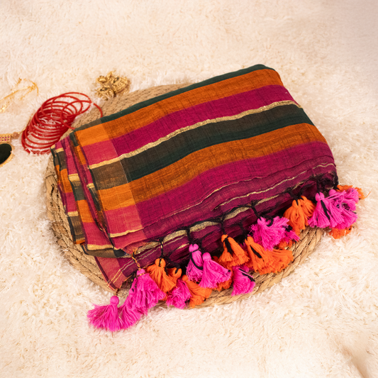Multi Coloured Linen Saree
