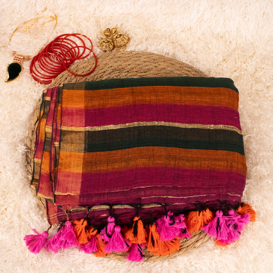 Multi Coloured Linen Saree