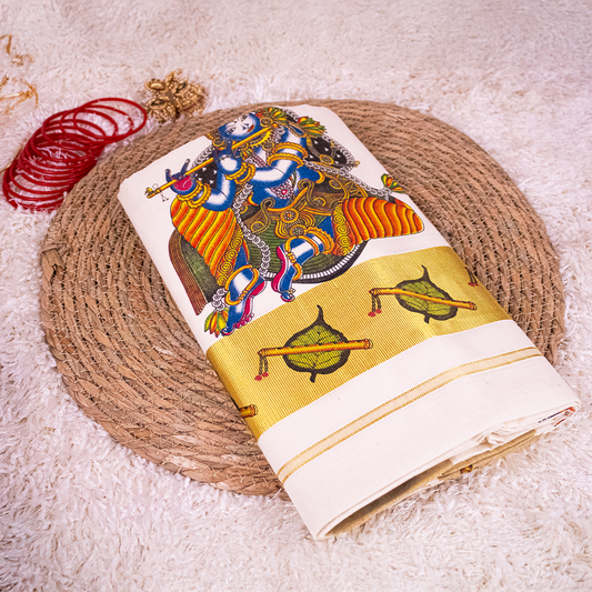 Krishna Mural Printed Saree - Onam Saree -S01-05