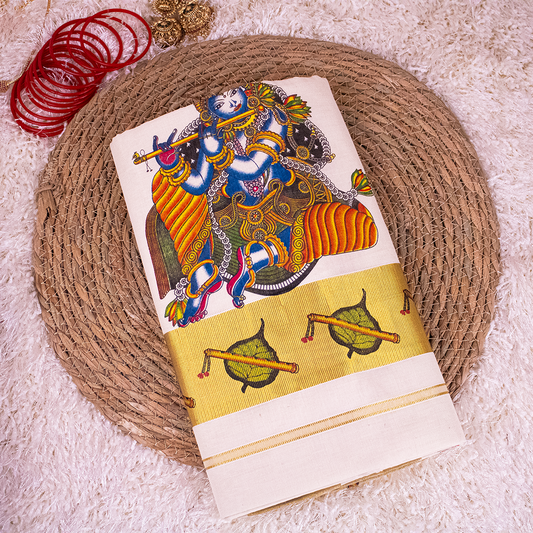 Krishna Mural Printed Saree - Onam Saree -S01-05