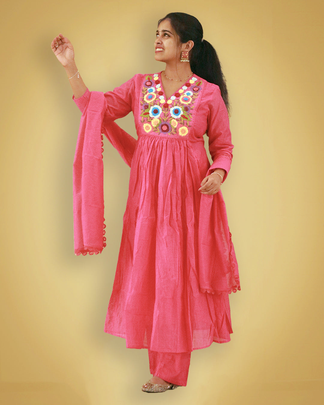 Pink Mulchanderi Anarkali P-1503