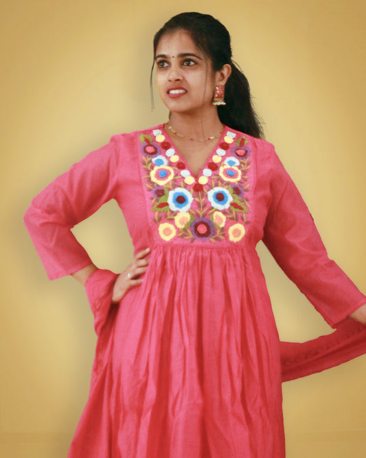 Pink Mulchanderi Anarkali P-1503